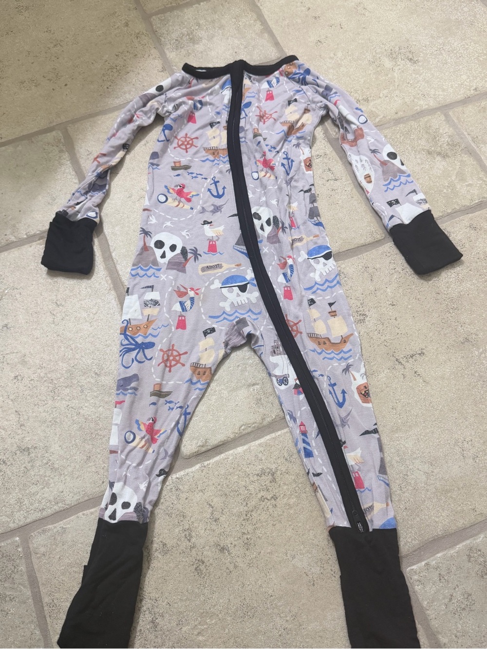 Little Sleepies Grey Pirate Print Zip One-Piece Footie